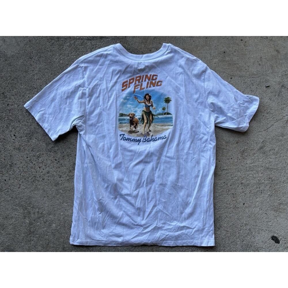 Tommy Bahama Spring Fling Graphic T-shirt White Short Sleeve Size Large